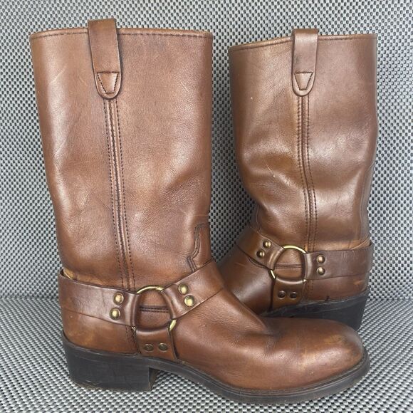Double H Harness Boots Womens 11.5 Brown Leather Biker Motorcycle Western - Picture 3 of 15